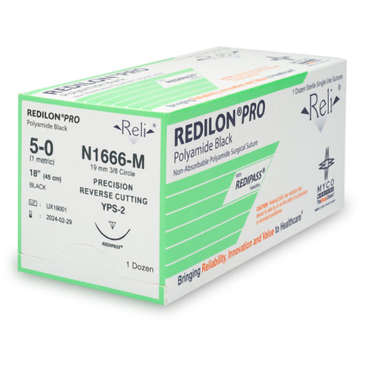Myco Reli® Pro Redilon Suture, Black Monofilament, 5-0, 18", Needle YPS-2
