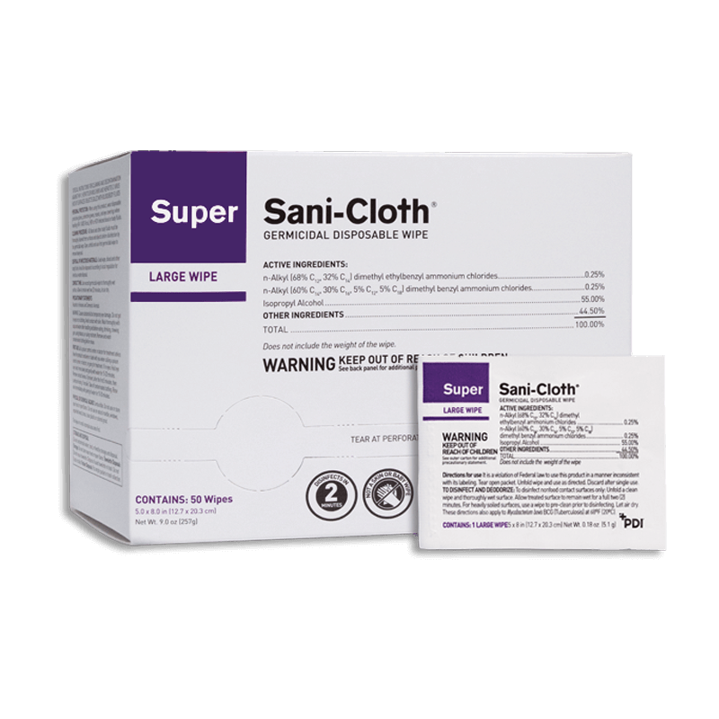Super Sani-Cloth® Germicidal Disposable Large Wipes, Individuals, 5" x 8"