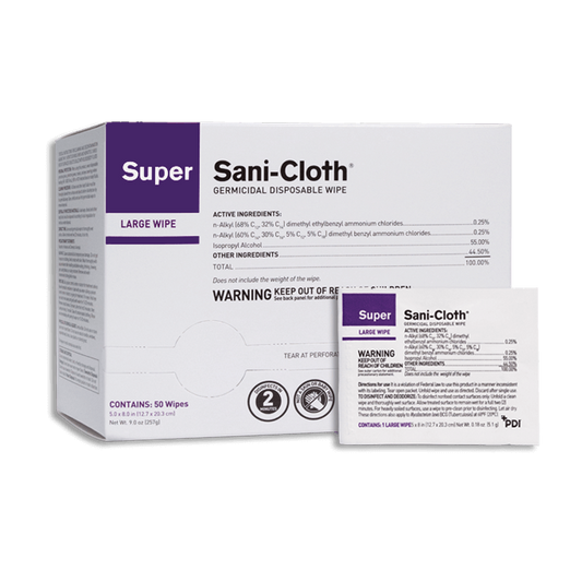 Super Sani-Cloth® Germicidal Disposable Large Wipes, Individuals, 5" x 8"