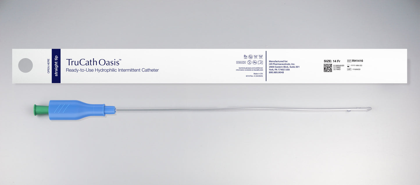 TruCath Oasis™ Ready-to-Use Hydrophilic Intermittent Catheter, 14 FR, 16'' Length, TruProtect® Grip, Soft PVC