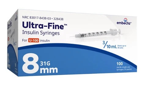 embecta™ Insulin Syringe Ultra-Fine™ Needle, 3/10 cc, 31 G x 8 mm
