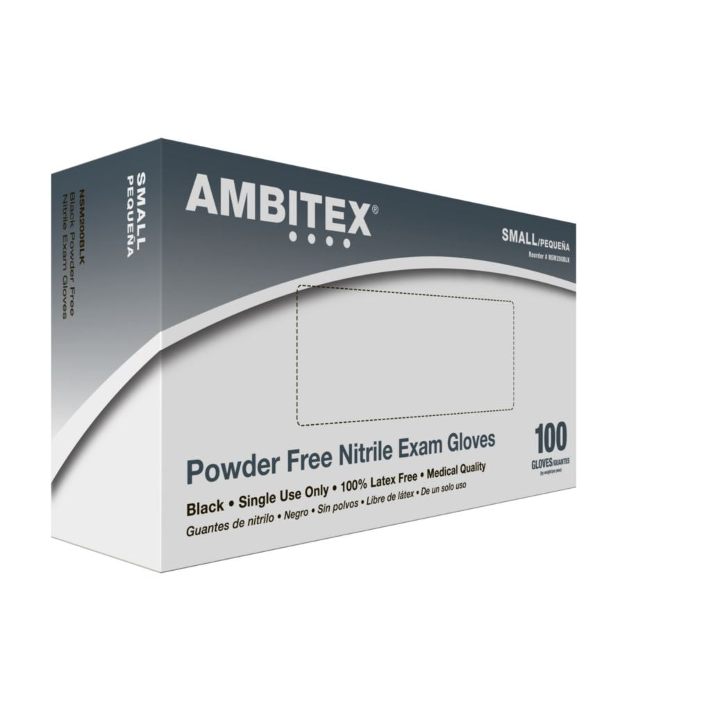 AMBITEX® Nitrile Exam Glove, Black, Small, 4 Mil